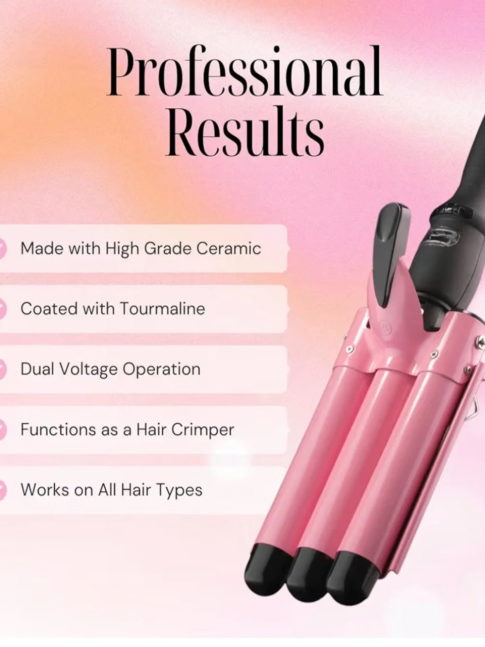 Pink Triple Barrel Crimping Iron - Like New